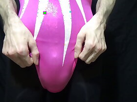 Alms-man in Pink Leotard Panties and Pantyhose Masturbation